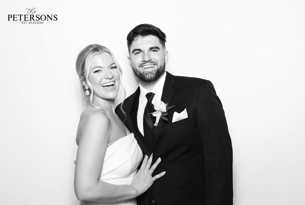 glam black and white photo booth for wedding